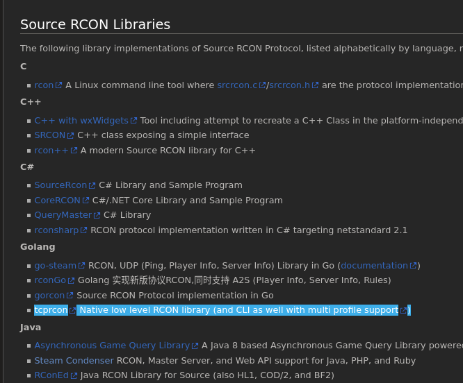screenshot of valve rcon page